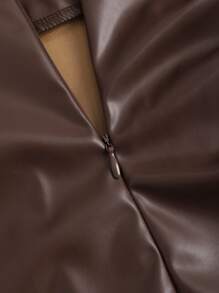 Sweetra Women's Brown Leather Mini Skirt With Side Slits And Ruched Detailing - Coffee Brown - View 5