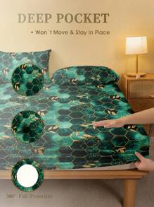 1 chiếc ga trải giường vừa vặn, họa tiết hình học kẻ caro và lông vũ màu xanh lá cây thời trang, tấm bảo vệ nệm, vỏ nệm hình trái tim ngày Valentine, mềm mại và thoáng khí, phù hợp với giường cỡ Twin, Full, Queen, King có độ sâu túi lên đến 11,8 inch, vật dụng cần thiết cho phòng ký túc xá. - màu xanh lá - Xem 2