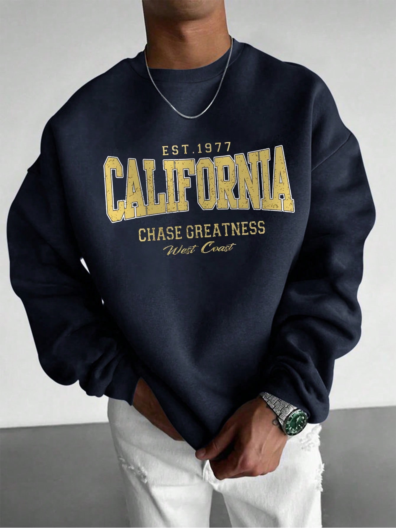 SHEIN Men's Crew Neck Long Sleeve Letter Print Casual Pullover Sweatshirt