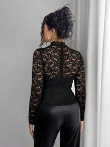 Chiquease Women French Elegant Lace Long Sleeve T-Shirt, Minimalist Fashion Casual For Daily Wear Fall Cloth For Women