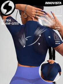 Innovista Top de sport sans couture pour femme, soutien et élasticité élevés, top court de sport respirant et à séchage rapide. à la mode et unique, pour extérieur, cyclisme, vélo, course légère, musculation, yoga, fête, tennis, randonnée, cardio, sweats bleus, festival, printemps, électrique, sous-couche