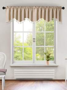 1pc Beige S-Shaped Tassel Curtain/Valance, Flax-Like Material, Partition Curtain For Window/Door Decor, Suitable For Party, Living Room, Bedroom