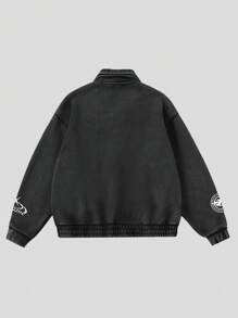 ROMWE MEN Street Life Men's Thickened Fleece Printed Jackets