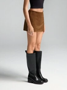 LYSMO 棕黄色仿麂皮裤裙 - 春/夏 - 女牛仔风、波西米亚风女装 - 2025 新品上市 - 棕色 - 查看 3