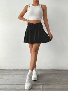 Chiquease Women'S Wrap-Waist 2-In-1 Skort With Wide Waistband - Black - View 6