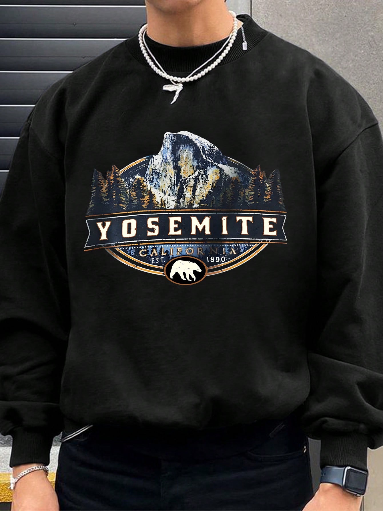 SHEIN Men's Round Neck Long Sleeve Letter Print Casual Pullover Sweatshirt