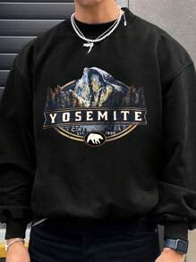 Manfinity Dauomo Men's Round Neck Long Sleeve Letter Print Casual Pullover Sweatshirt - Black - View 1