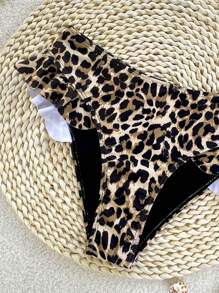Summer New Leopard Print Ruffle Hem Sexy Women Bikini Bottom - Multicolor - View 6