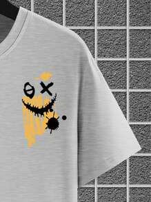 Manfinity Hypemode Men's Round Neck Short Sleeve Printed Casual Top - Light Grey - View 4