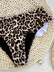 Summer New Leopard Print Ruffle Hem Sexy Women Bikini Bottom - Multicolor - View 5