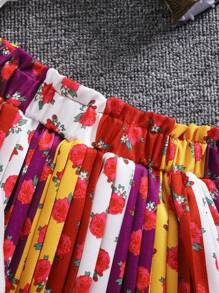 SHEIN Set 2 bucăți pentru fetițe cu imprimeu grafic, cu gât rotund, cu mâneci scurte și fuste - Multicolor - Vizualizare 5