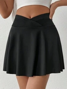 Chiquease Women'S Wrap-Waist 2-In-1 Skort With Wide Waistband - Black - View 5