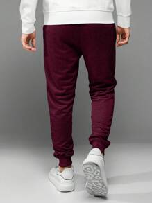 RueChic Cotton Men Letter Graphic Drawstring Waist Sweatpants Joggers - Burgundy - View 5