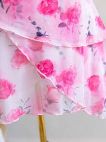 Soleia Vestido corto de mujer con estampado de flor de rosa romántica del Día de San Valentín, tipo halter, para vacaciones - Rosa - Ver 7