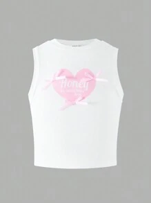 SHEIN 斋月休闲年轻女孩 2 件套心形和蝴蝶结图案 T 恤和牛仔裤 - 藍色 - 查看 3