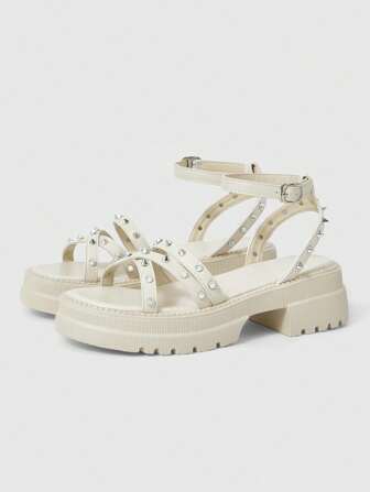 Grunge Punk Women Gothic Punk Style Crossed-Strap Buckle Platform Sandals, Summer Open Toe Roman Holiday Beach Riveted Wedge Heels