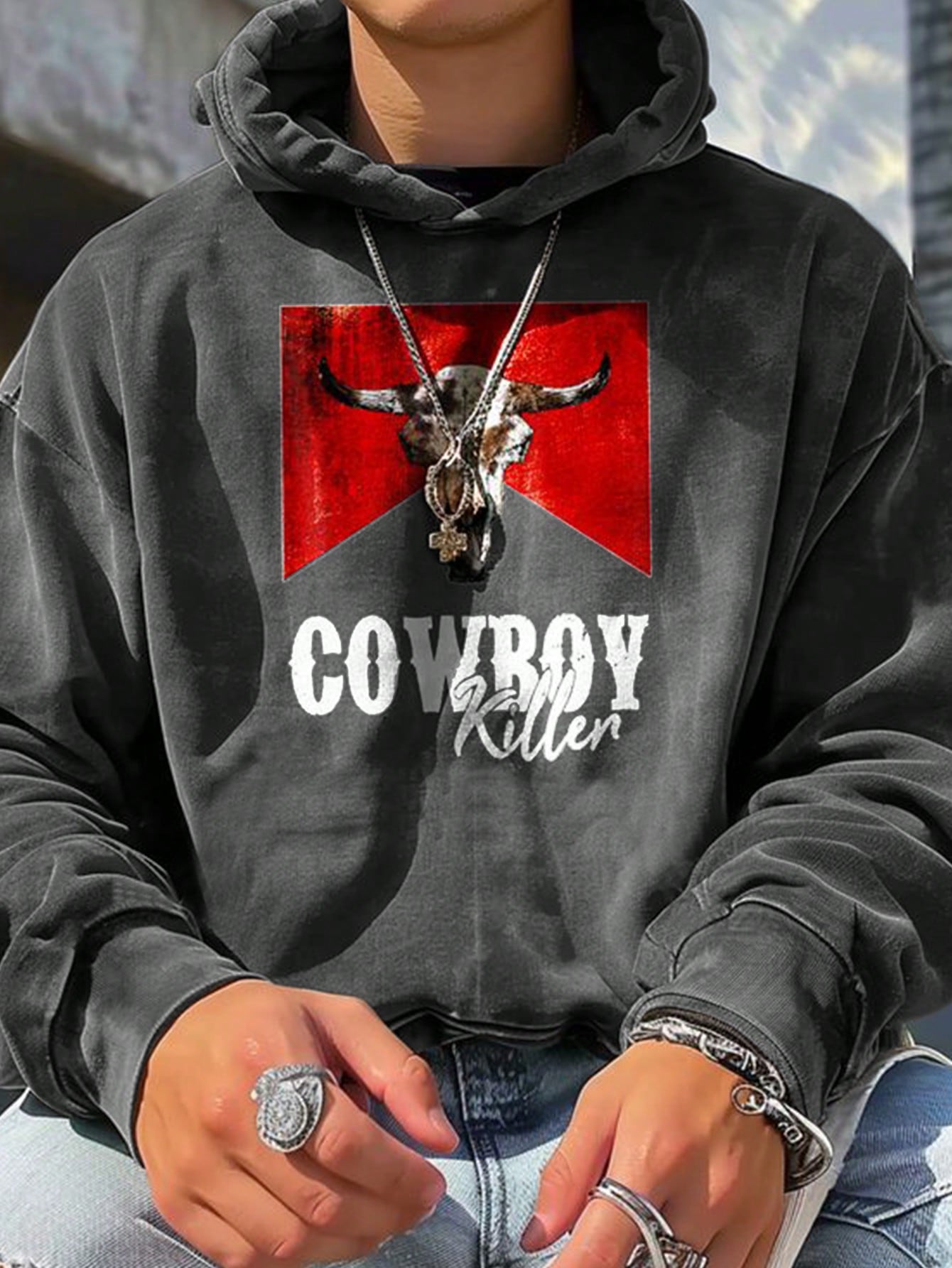 SHEIN Men's Minimalist Fashion Casual Rodeo Hoodie For Everyday Wear