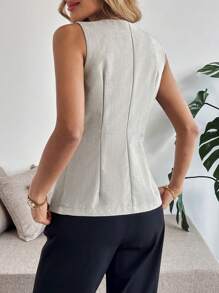 Chiquease Women's Elegant French Style Gold Decorative Button Sleeveless Blazer - Grey - View 2