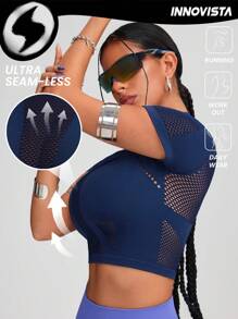 Innovista Top de sport sans couture pour femme, soutien et élasticité élevés, top court de sport respirant et à séchage rapide. à la mode et unique, pour extérieur, cyclisme, vélo, course légère, musculation, yoga, fête, tennis, randonnée, cardio, sweats bleus, festival, printemps, électrique, sous-couche