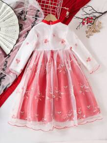 SHEIN Vestido cheongsam estilo chino bordado para niña, vestido largo retro chino, adecuado para uso diario, baile de graduación, fiesta, actuación, primavera/verano