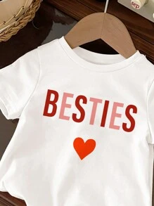 SHEIN Mother-Daughter Matching "Mama Is My Bestie" Casual Short Sleeve Crew Neck Blouse For Baby Girl, Suitable For Spring & Summer - White - View 4