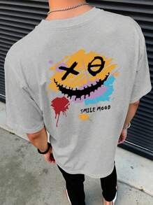 Manfinity Hypemode Men's Round Neck Short Sleeve Printed Casual Top - Light Grey - View 1