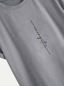 RueChic Men's Letter Print Round Neck Short Sleeve Casual T-Shirt - Grey - View 3