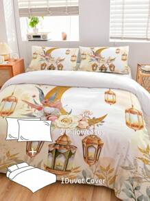 3 pièces Ensemble de housse de couette avec lanterne fleur et lune, comprend : 2 taies d'oreiller + 1 housse de couette zippée (sans insert/rembourrage), 100% polyester, doux et agréable pour la peau, convient pour la chambre, le dortoir, le camping et les vacances, toutes saisons - Multicolore - Voir 7