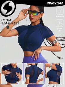 Innovista Top de sport sans couture pour femme, soutien et élasticité élevés, top court de sport respirant et à séchage rapide. à la mode et unique, pour extérieur, cyclisme, vélo, course légère, musculation, yoga, fête, tennis, randonnée, cardio, sweats bleus, festival, printemps, électrique, sous-couche