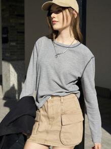 Jouncy 女士时尚灰色撞色缝线 T 恤 - 灰色 - 查看 4