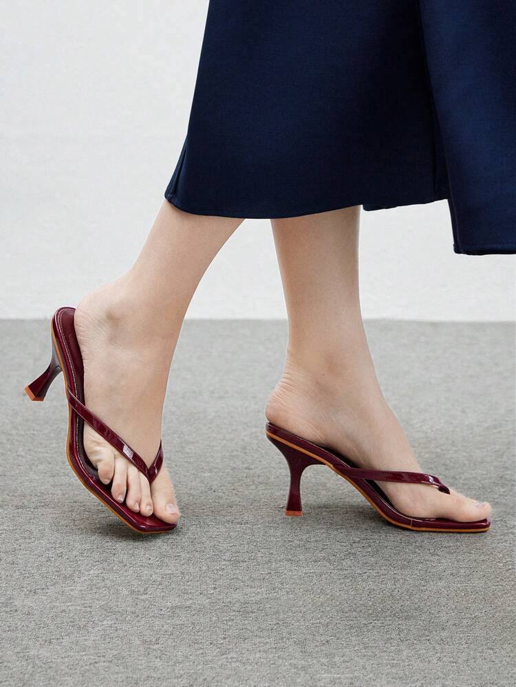 CUCCOO BIZCHIC Women Square Toe Slim High Heel Sandals, Maroon Minimalist Style Commute Ladies High Heels, Elegant Aesthetic, Spring/Summer Casual Outfit Spring Shoes