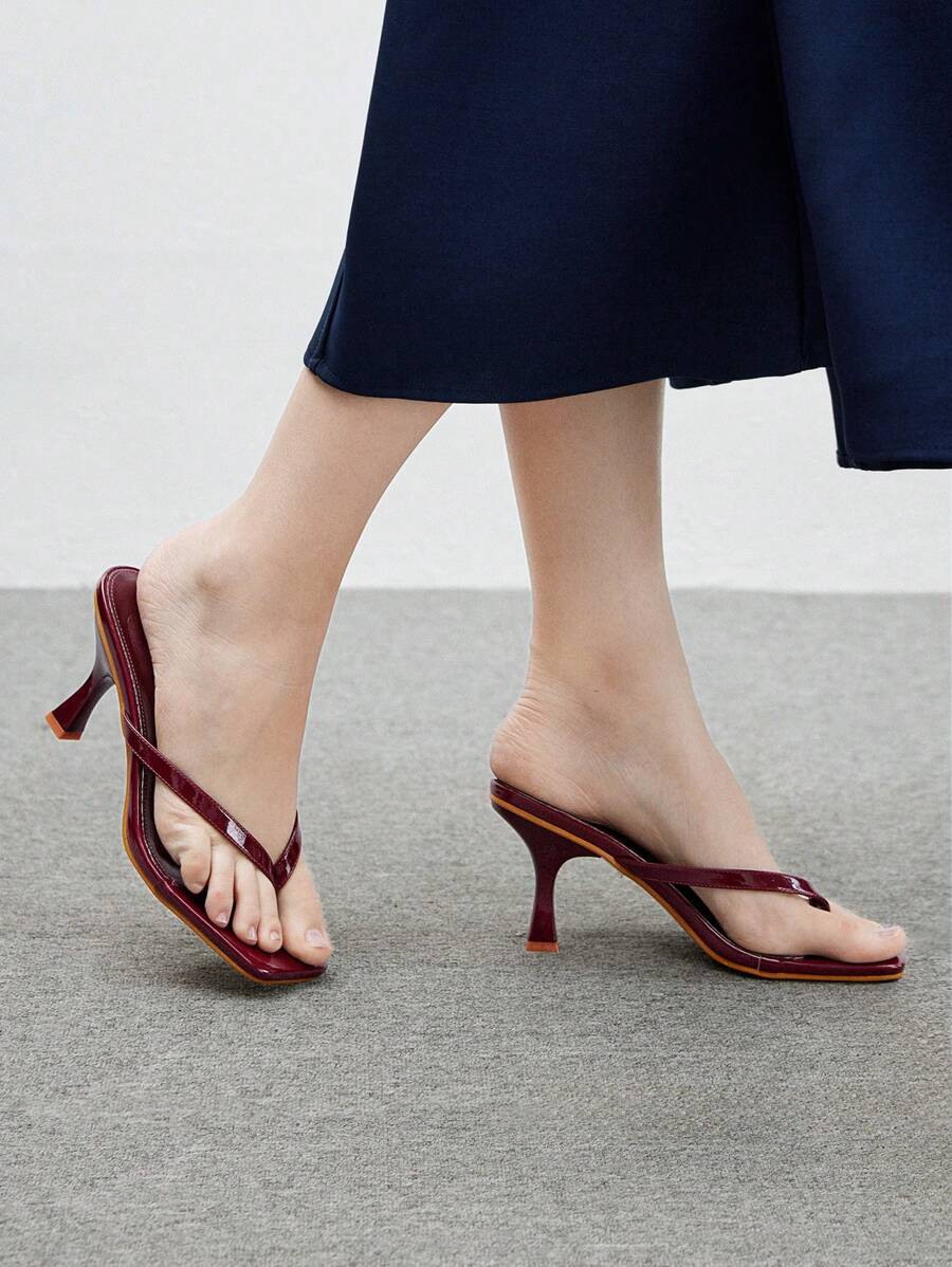 CUCCOO BIZCHIC Women Square Toe Slim High Heel Sandals, Maroon Minimalist Style Commute Ladies High Heels, Elegant Aesthetic, Spring/Summer Casual Outfit Spring Shoes