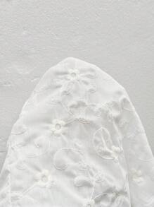 SHEIN LUNE Women's Bowknot Puff Sleeve Lace Jacquard Tied Casual Office Blouse Shirt - White - View 7