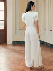 ZEYLAH MONO DE PERNERA ANCHA ASIMÉTRICO CON PUÑO VOLANTE