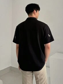 DAZY Men's Casual Polo Shirt With Cartoon Embroidered Pony Pattern, Suitable For Commuting Fall - Black - View 2