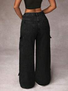 SHEIN ICON Women's Solid Color Simple Fashion Casual Denim Jeans For Daily Wear