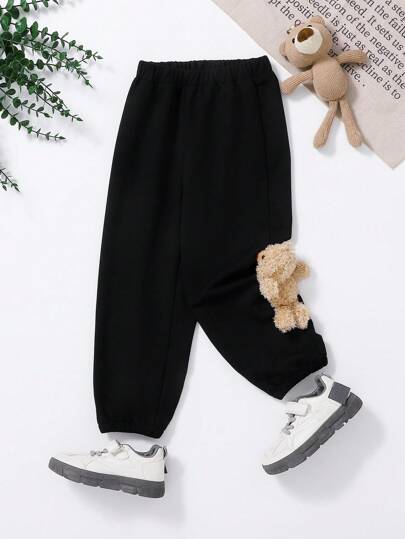 SHEIN Boys Street Fashion Casual Daily All-Match Sports Minimalist Funny 3D Bear Logo Sweatpants, Suitable For Outdoor Activities And Sports, Spring/Summer