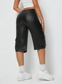 SHEIN ChicEase Modische grafische Einkaufstasche, beschichtete 7/8 gerade Damenhose