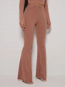 SUMWON WOMEN Retro Kickflare Pants High Waist Flare Bottom Trousers Ribbed Fabric Fall Winter Boho Style Chic Flared Leg Bottoms