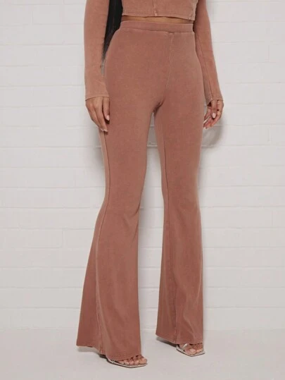 SUMWON WOMEN Retro Kickflare Pants High Waist Flare Bottom Trousers Ribbed Fabric Fall Winter Boho Style Chic Flared Leg Bottoms