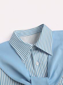 SHEIN Essnce 女士前扣长袖条纹休闲衬衫，日常穿着