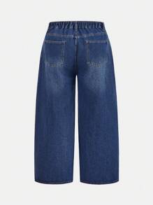 SHEIN PETITE CURVE Women's Plus Size Relaxed Fit Blue Denim Jeans - Blue - View 2