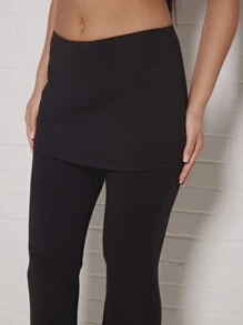 SUMWON WOMEN Pantalones palazzo de pernera ancha con falda en capas, diseñador, para uso formal y de noche, cintura alta, versátil, elegante, de color negro, atuendo para ocasiones especiales