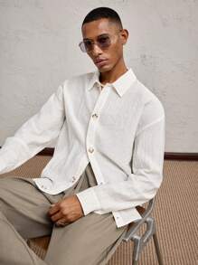 AKNOTIC Business Casual Loose Fit Rayon Casual Shirt For Men, Suitable For Summer - Blue - View 3