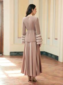 ZEYLAH WOMEN'S 2PCS RUFFLE HEM SLEEVES PLEATED TOP AND PLEATED MAXI SKIRT - Pink - View 5