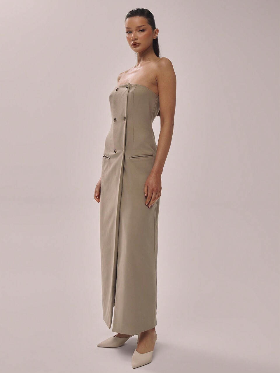 Woven Tailored Bandeau Suit Style Midaxi Dress Elegant Spring Summer Vacation Party Old Money