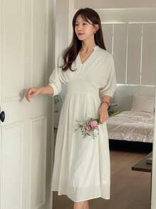 DAZY 女式休闲简约纯色缺口领连衣裙