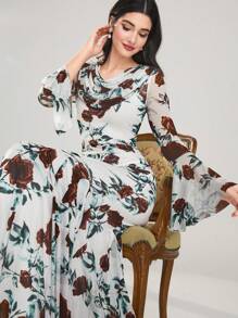 Modelyn Spring Valentine's Day Women's Long Sleeve Floral Print Romance Flounce Dress Botanical Print - Multicolor - View 7