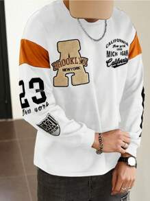 Aesthetic Post--Men's Round Neck Long Sleeve Letter Print Casual T-Shirt - White - View 1