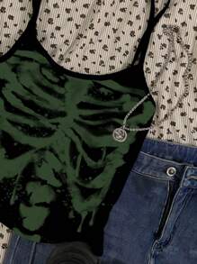 Attitoon 女士休闲骷髅图案性感吊带紧身背心，适合夏季 - 白色 - 查看 4